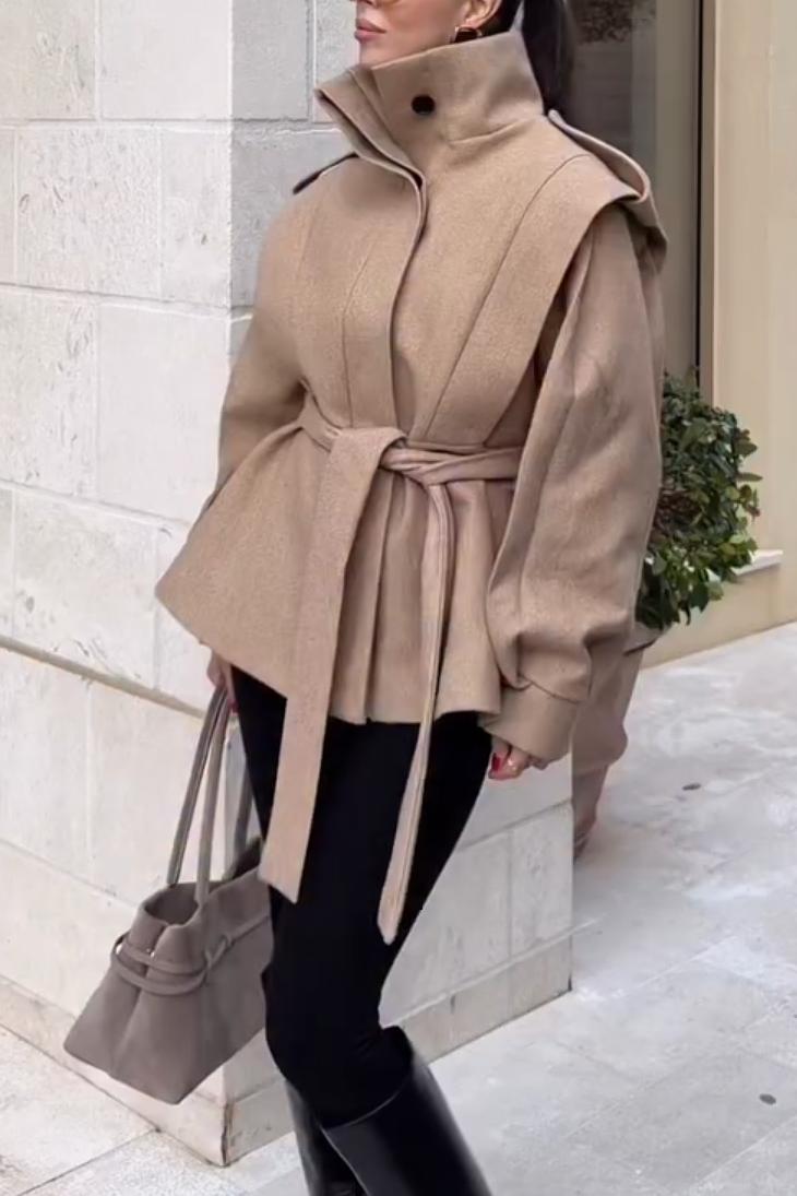 Structured High-Neck Belted Coat