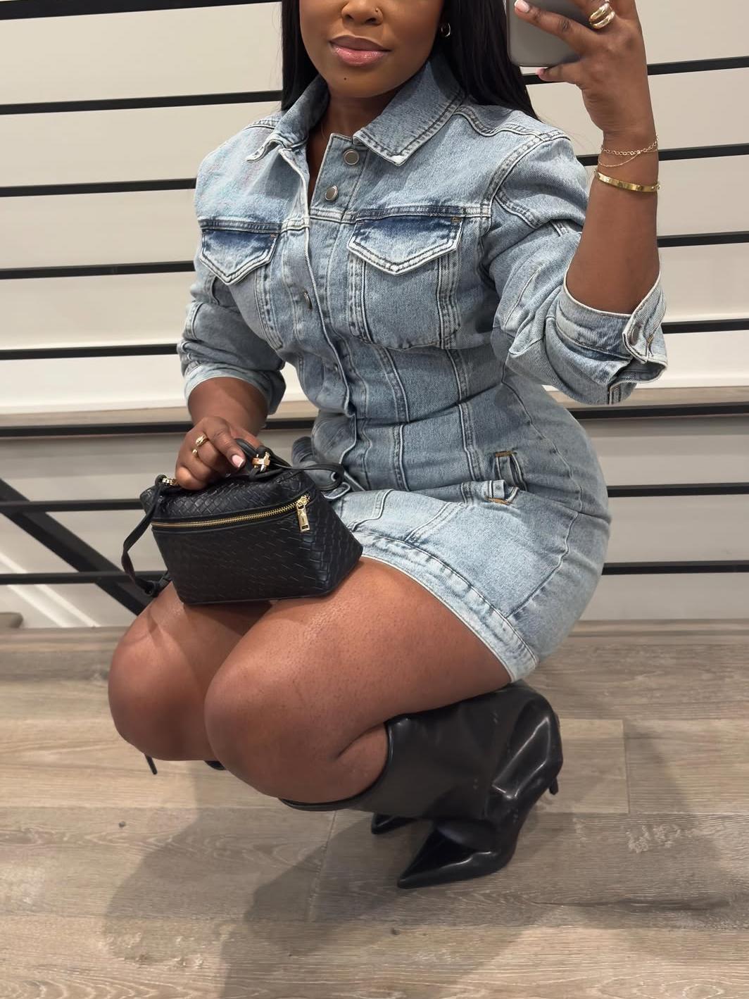 Barrel Long Sleeve Mini Dress