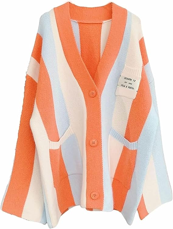 Cable Knitted Color Block Boho Striped Sweater Cardigans