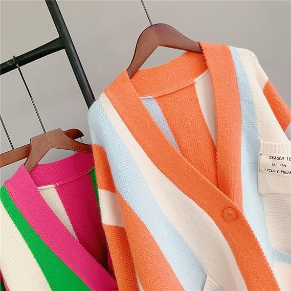 Cable Knitted Color Block Boho Striped Sweater Cardigans