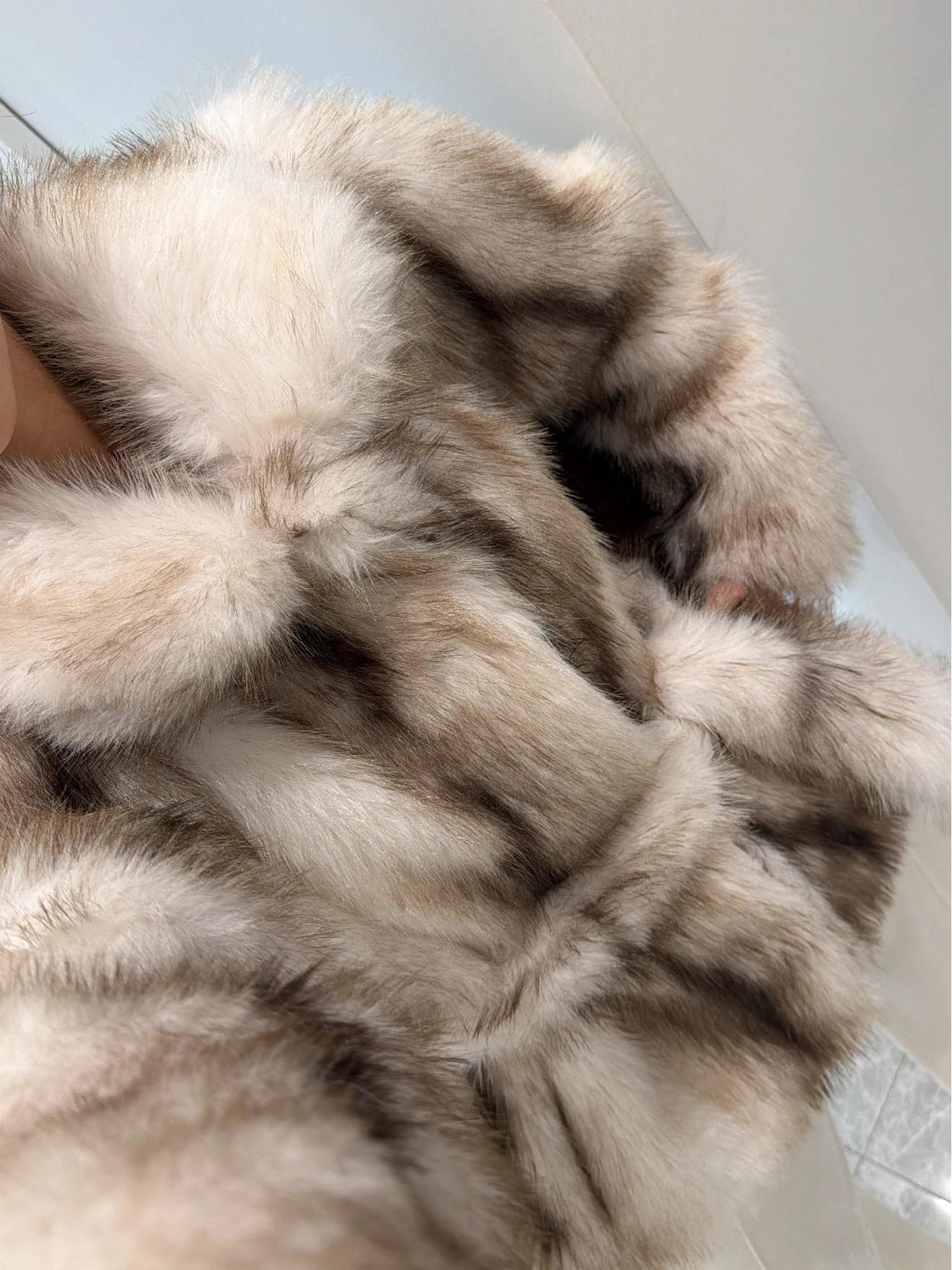 Ecru Brown Transition Belted Faux Fur