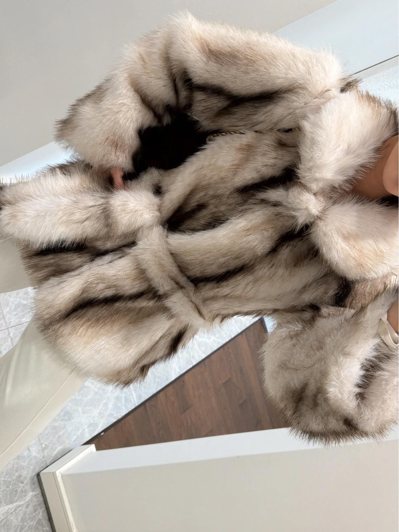 Ecru Brown Transition Belted Faux Fur