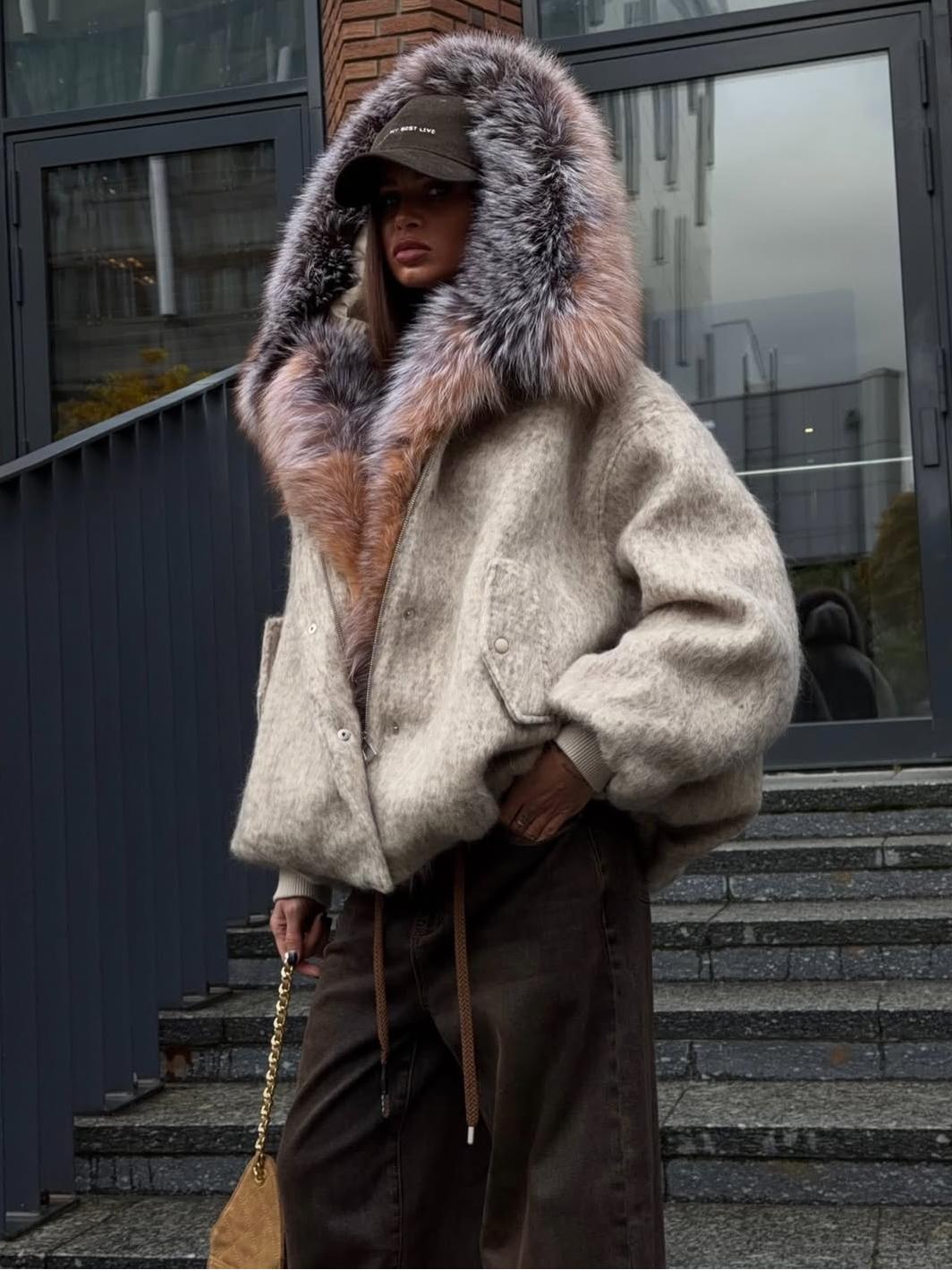 Bomber Jacket With Faux Fur