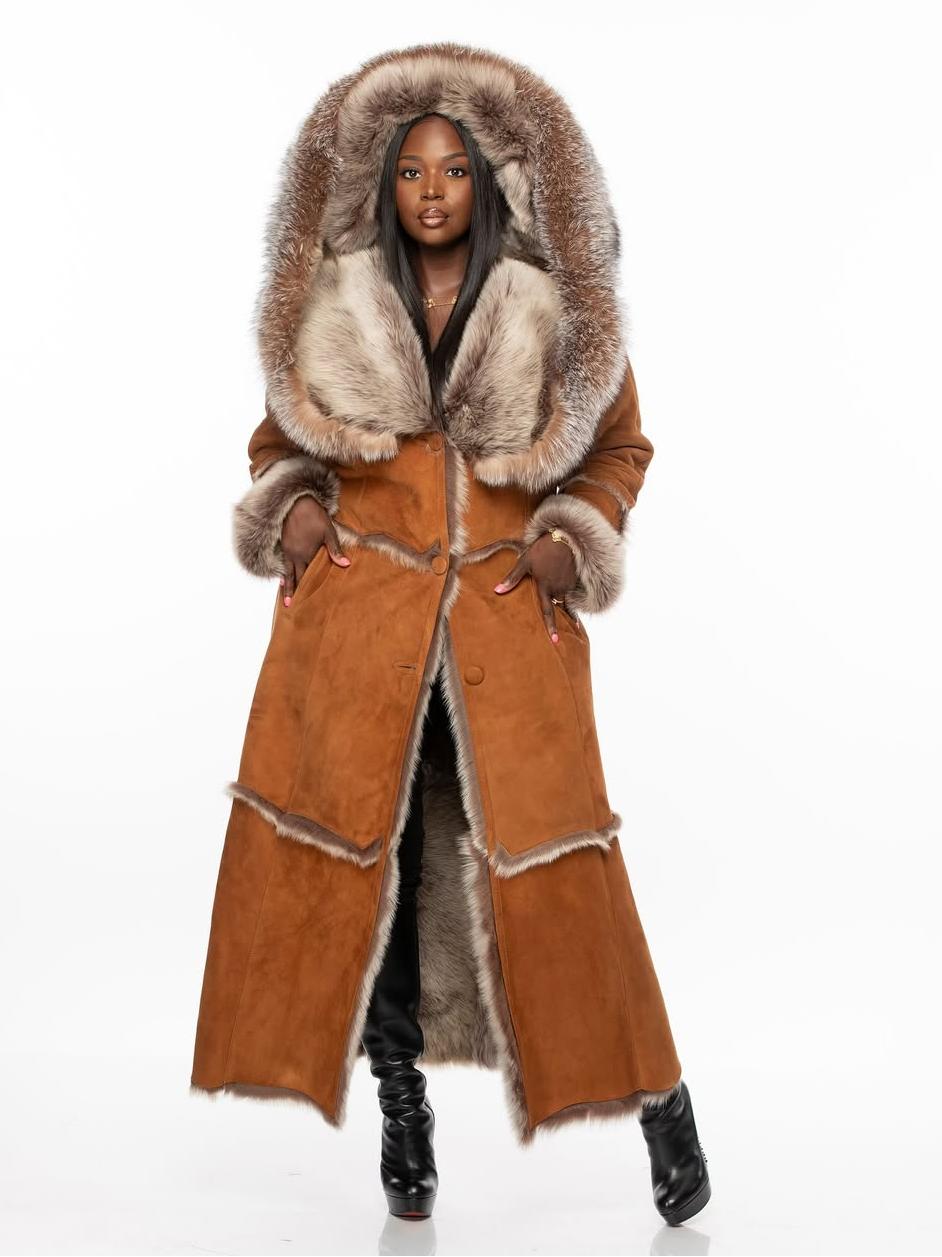 Faux Shearling Hooded Long Coat