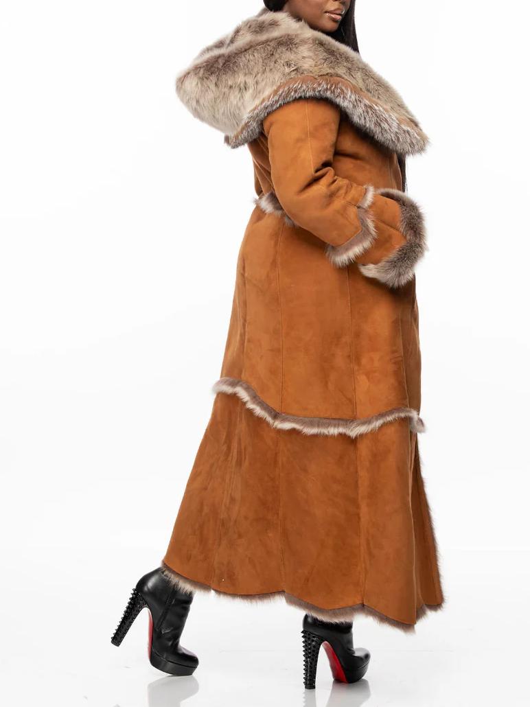 Faux Shearling Hooded Long Coat