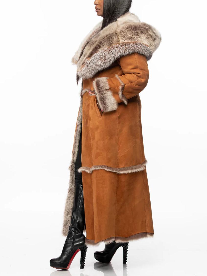 Faux Shearling Hooded Long Coat
