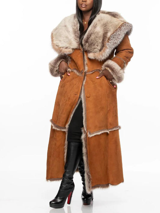 Faux Shearling Hooded Long Coat
