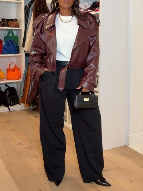 Cropped Trench Leather Jacket