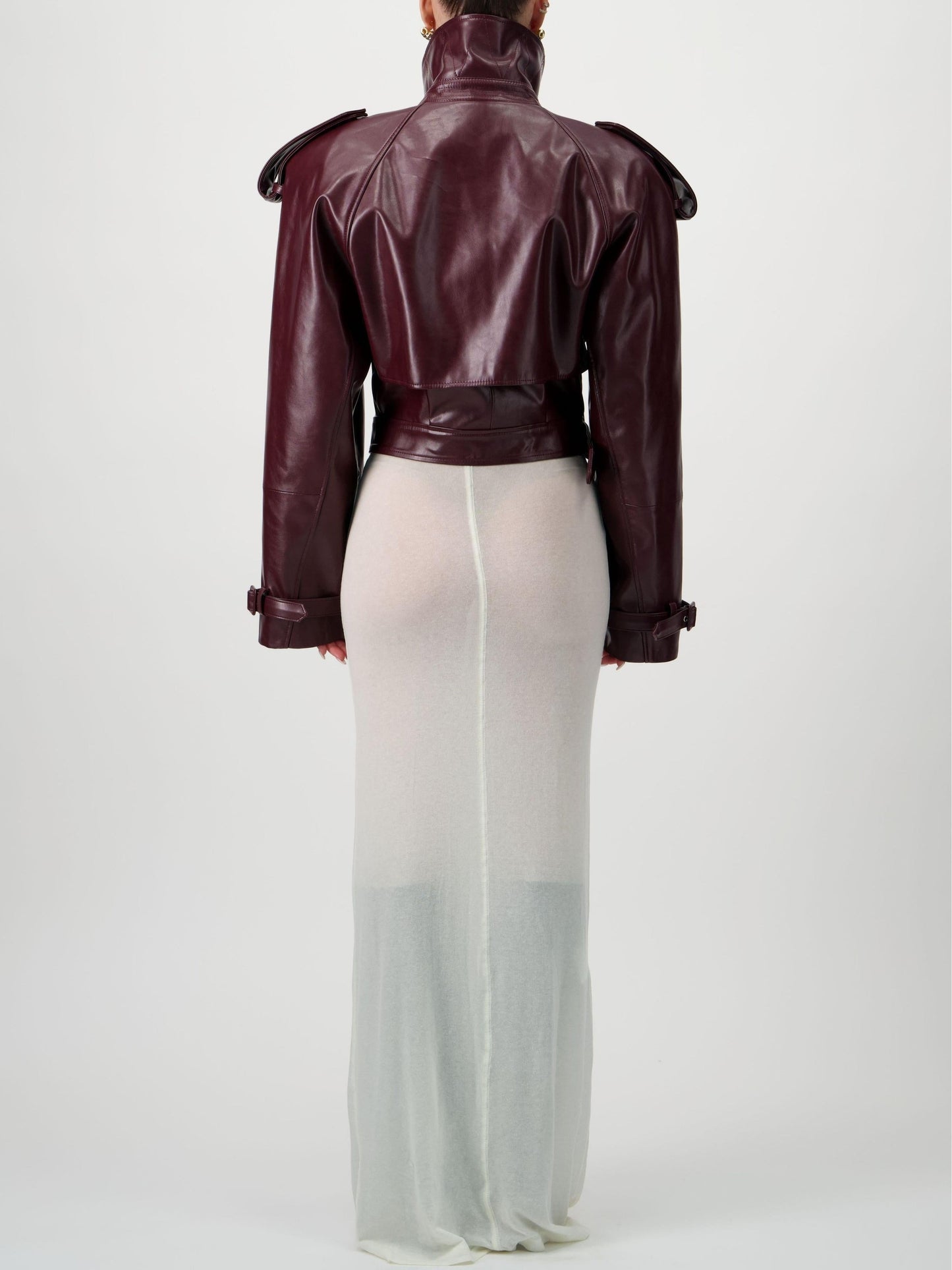 Cropped Trench Leather Jacket