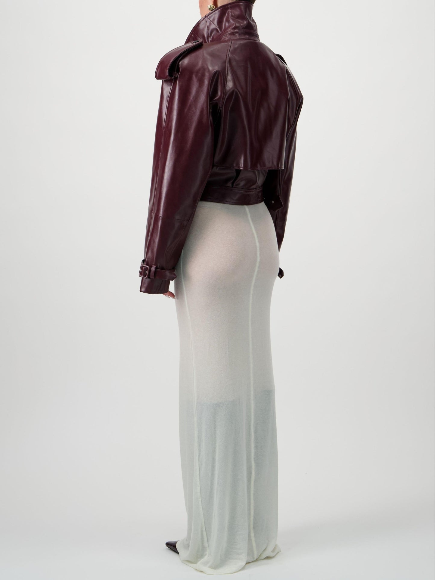 Cropped Trench Leather Jacket