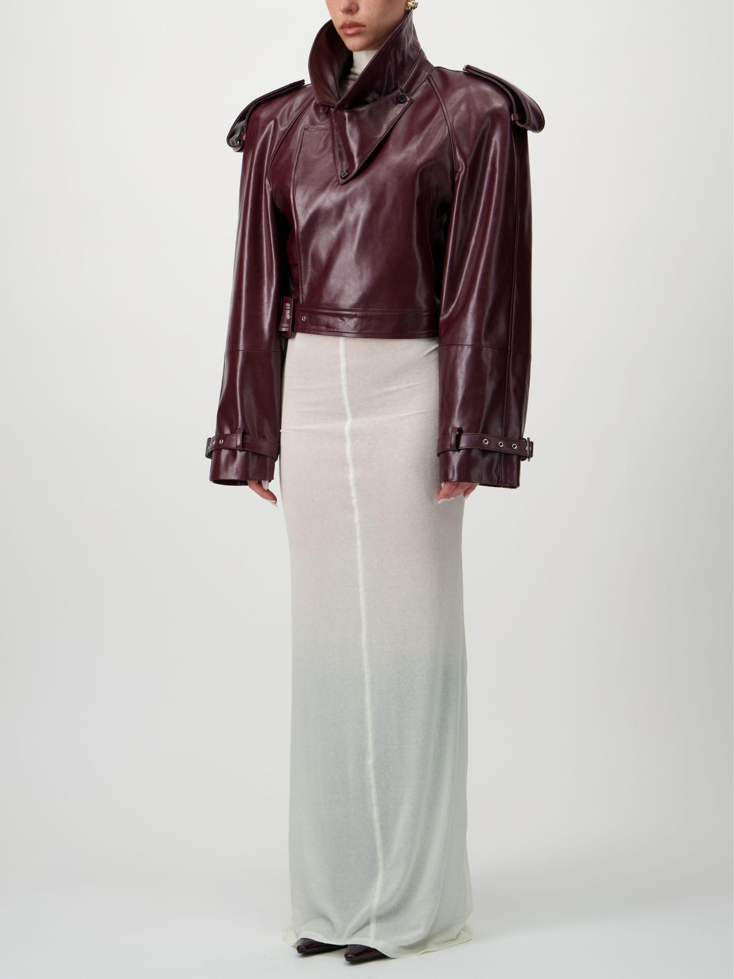 Cropped Trench Leather Jacket