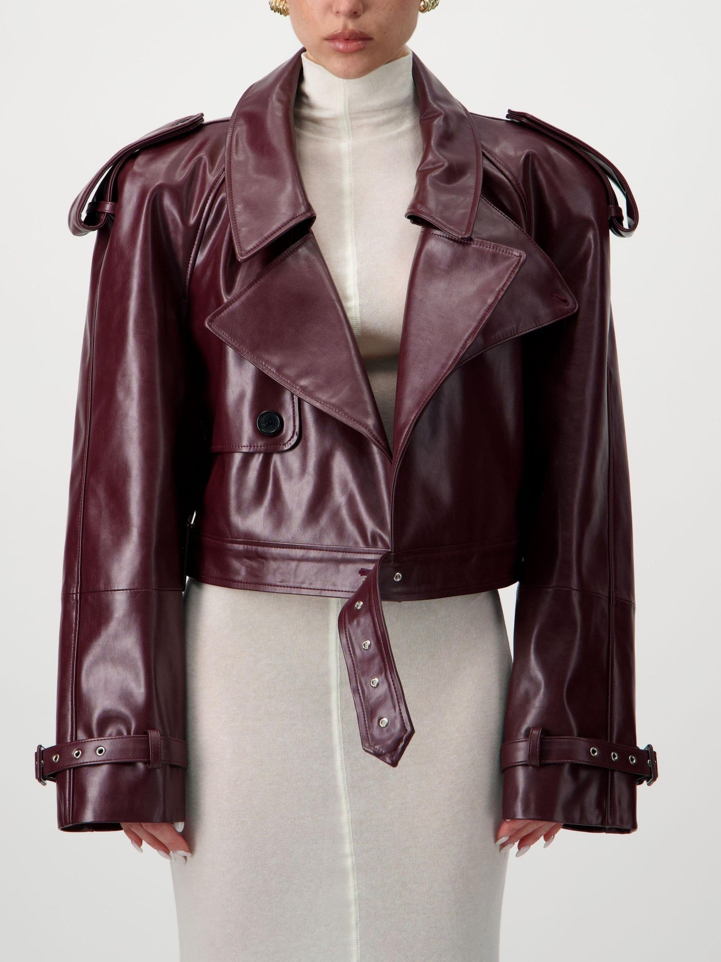 Cropped Trench Leather Jacket