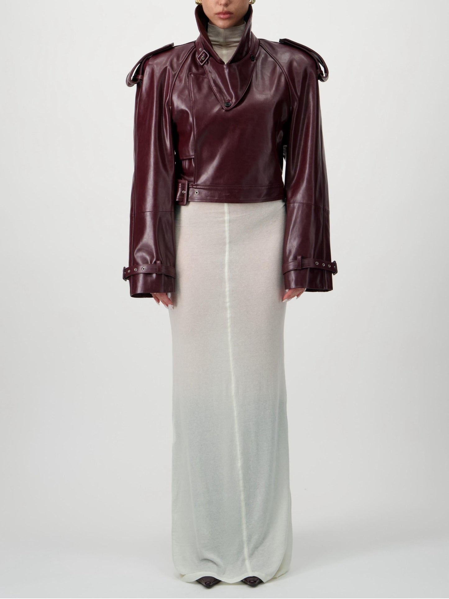 Cropped Trench Leather Jacket