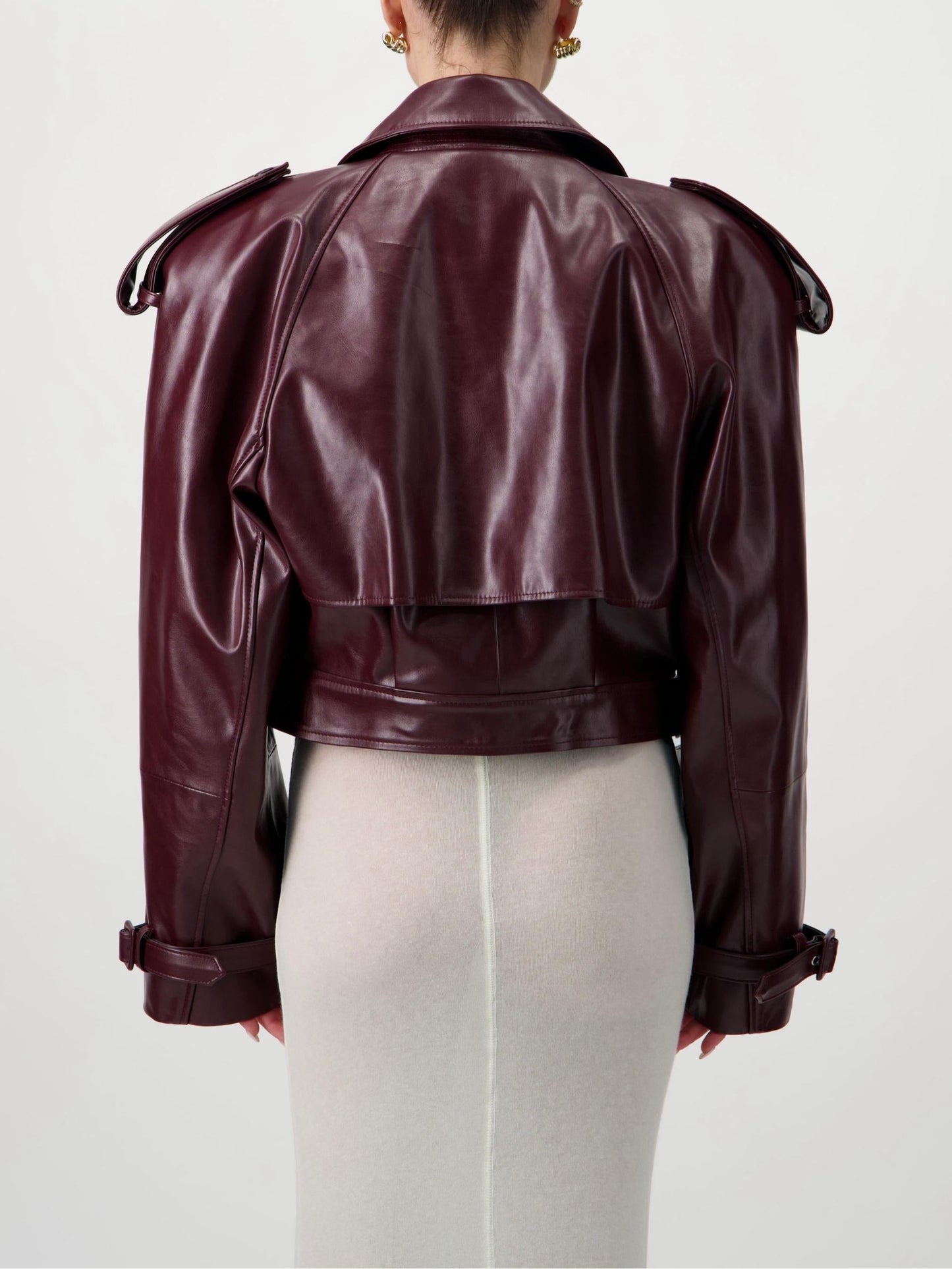 Cropped Trench Leather Jacket