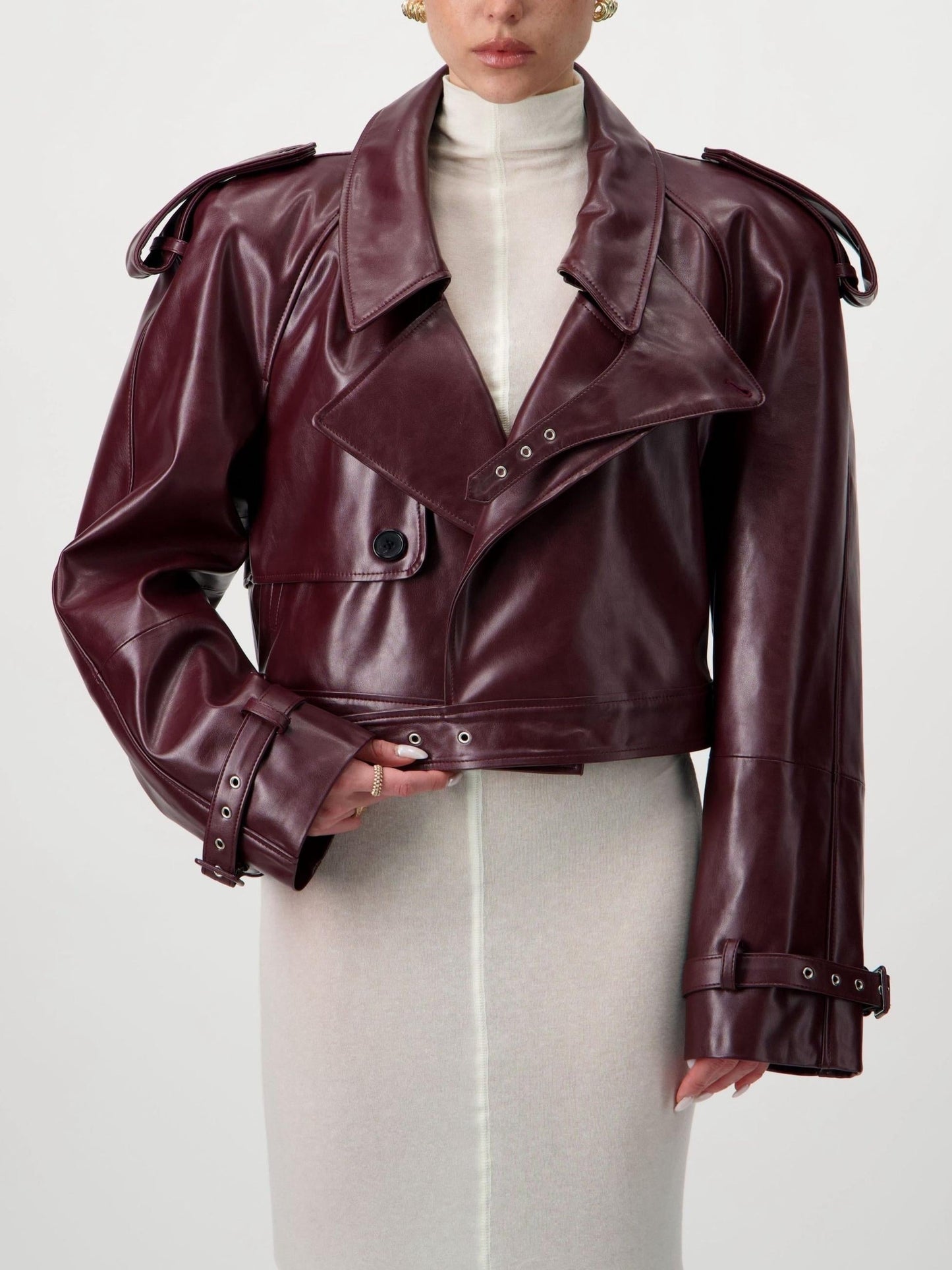 Cropped Trench Leather Jacket