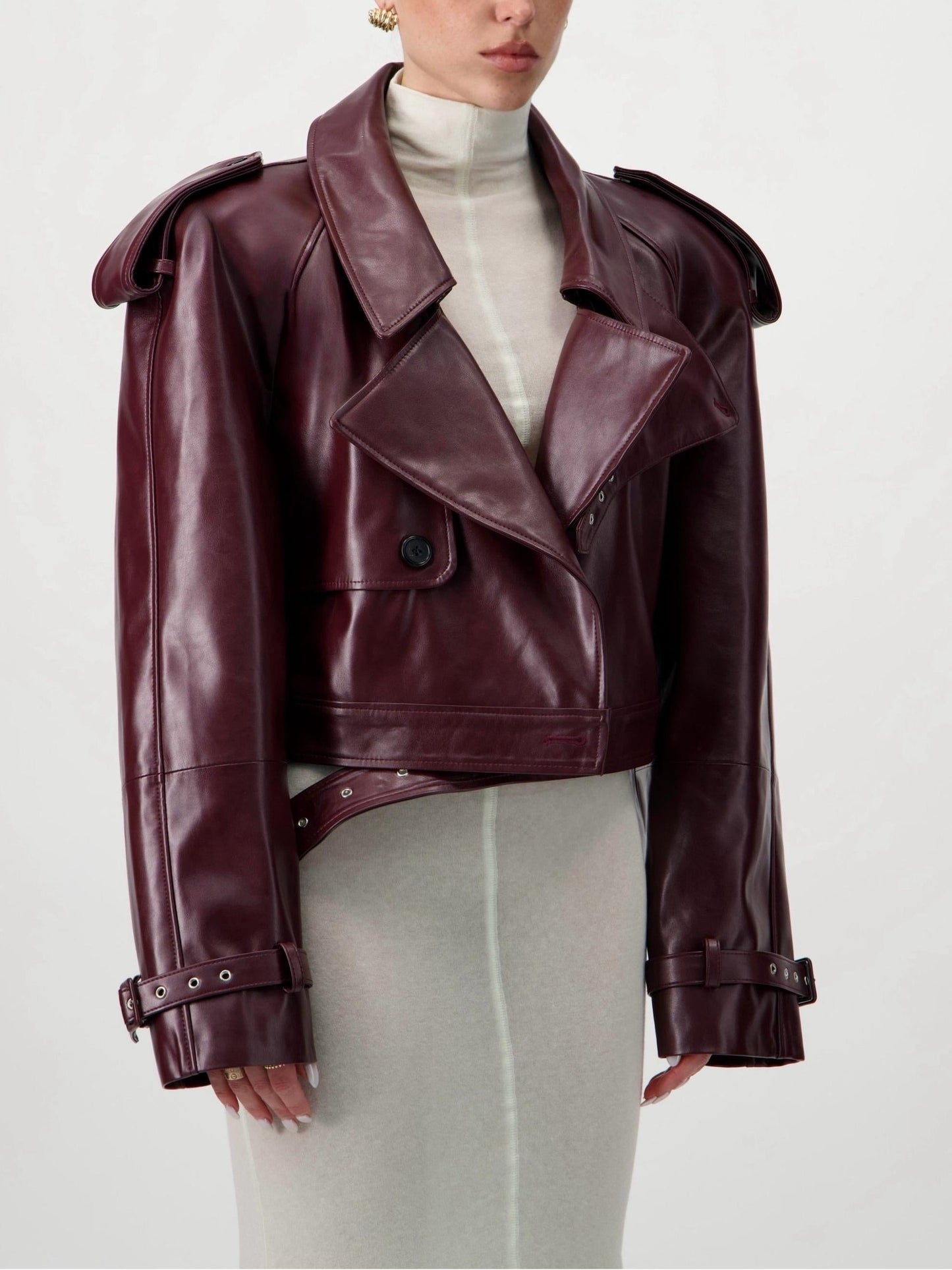Cropped Trench Leather Jacket