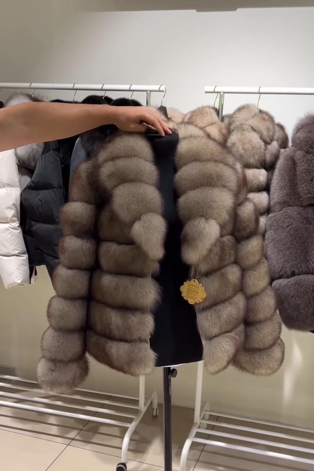 Gray-Brown Voluminous Faux Fur Coat