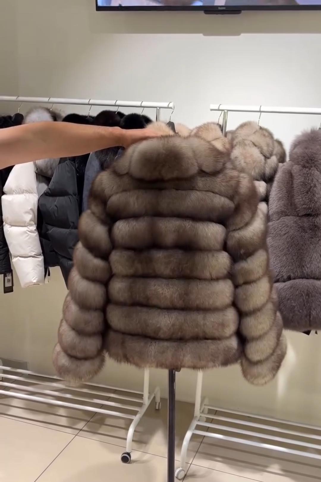 Gray-Brown Voluminous Faux Fur Coat