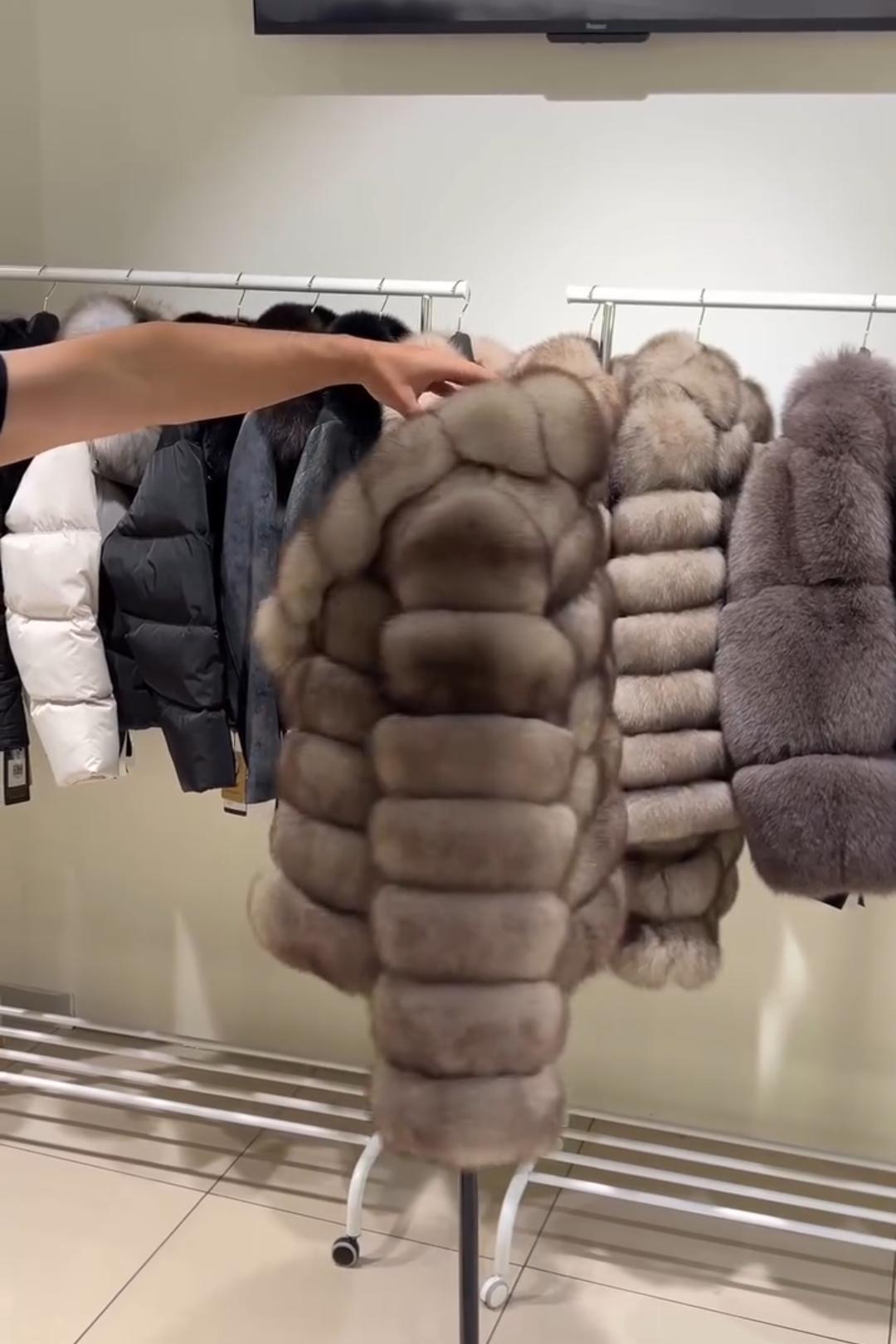 Gray-Brown Voluminous Faux Fur Coat