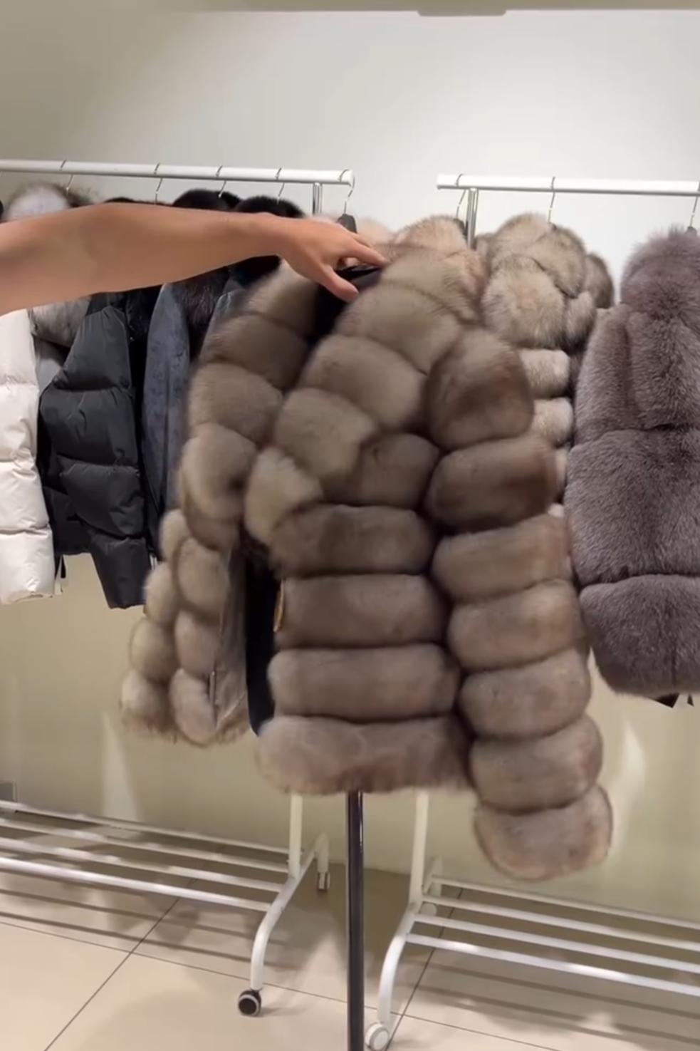 Gray-Brown Voluminous Faux Fur Coat