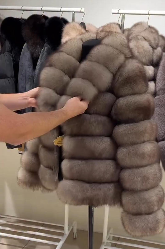 Gray-Brown Voluminous Faux Fur Coat