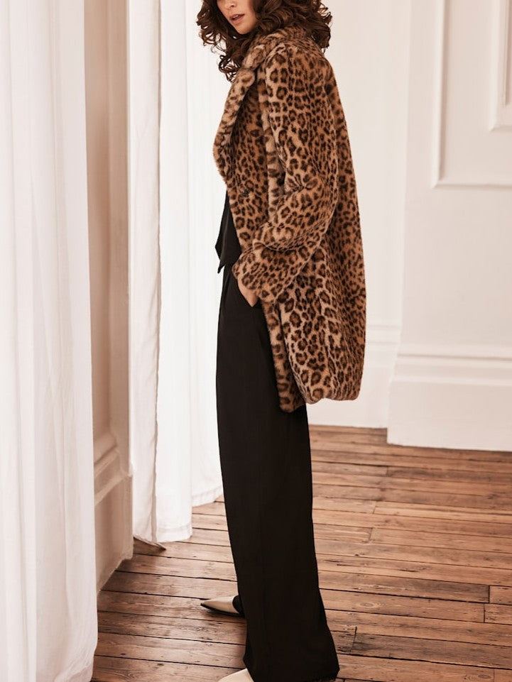 Luxe Faux Fur Coat Leopard