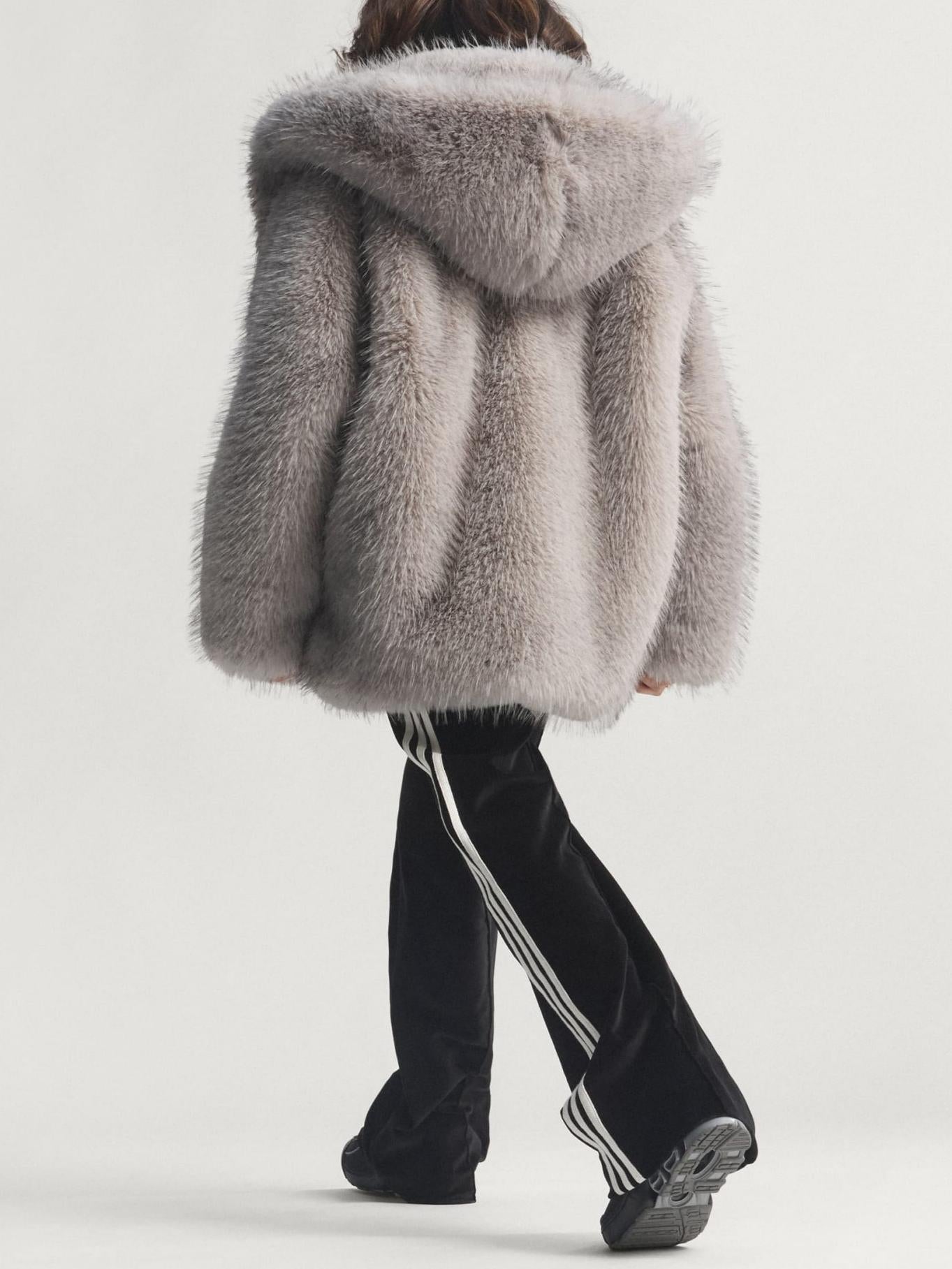 Hooded Relaxed-Fit Faux Fur Jacket