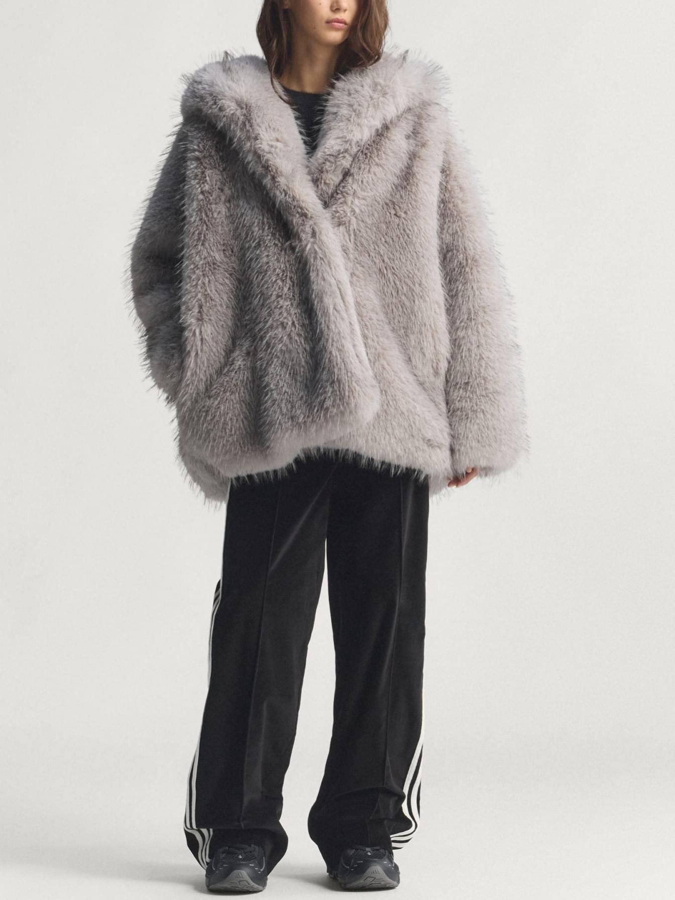 Hooded Relaxed-Fit Faux Fur Jacket