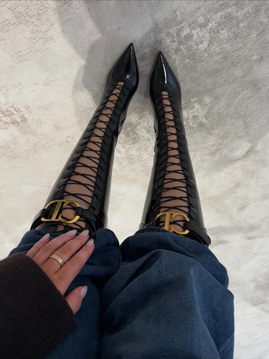 Vintage Pointed-Toe Stiletto Thigh Boots
