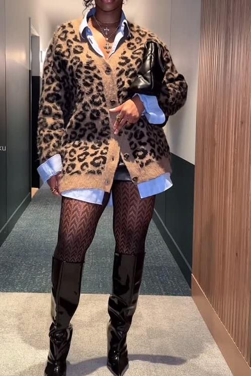 Oversized Animal Jacquard Knit Cardigan