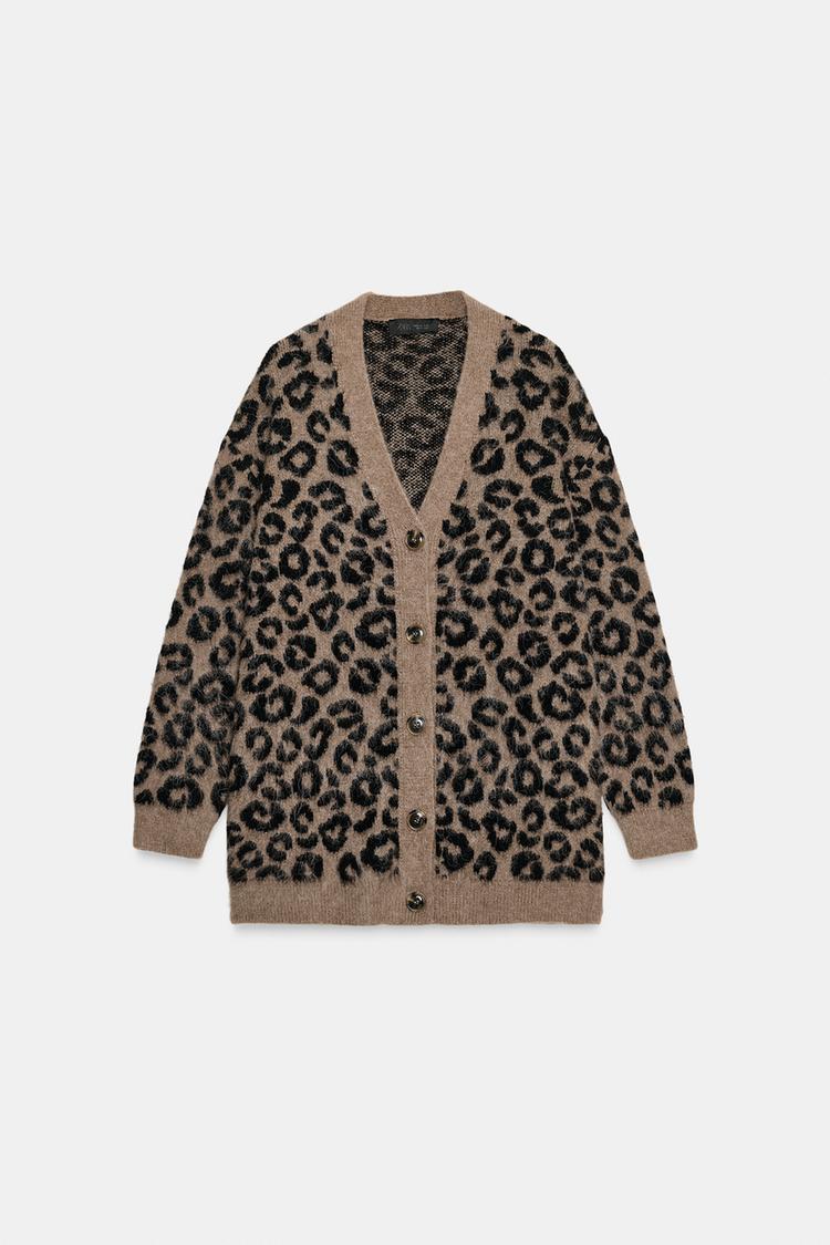 Oversized Animal Jacquard Knit Cardigan