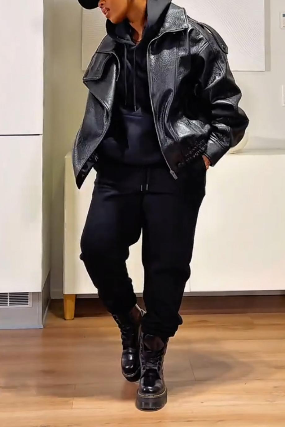 Oversized Leather Bomber Vintage Jacket