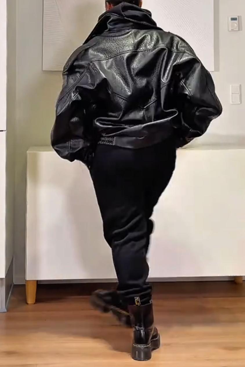 Oversized Leather Bomber Vintage Jacket