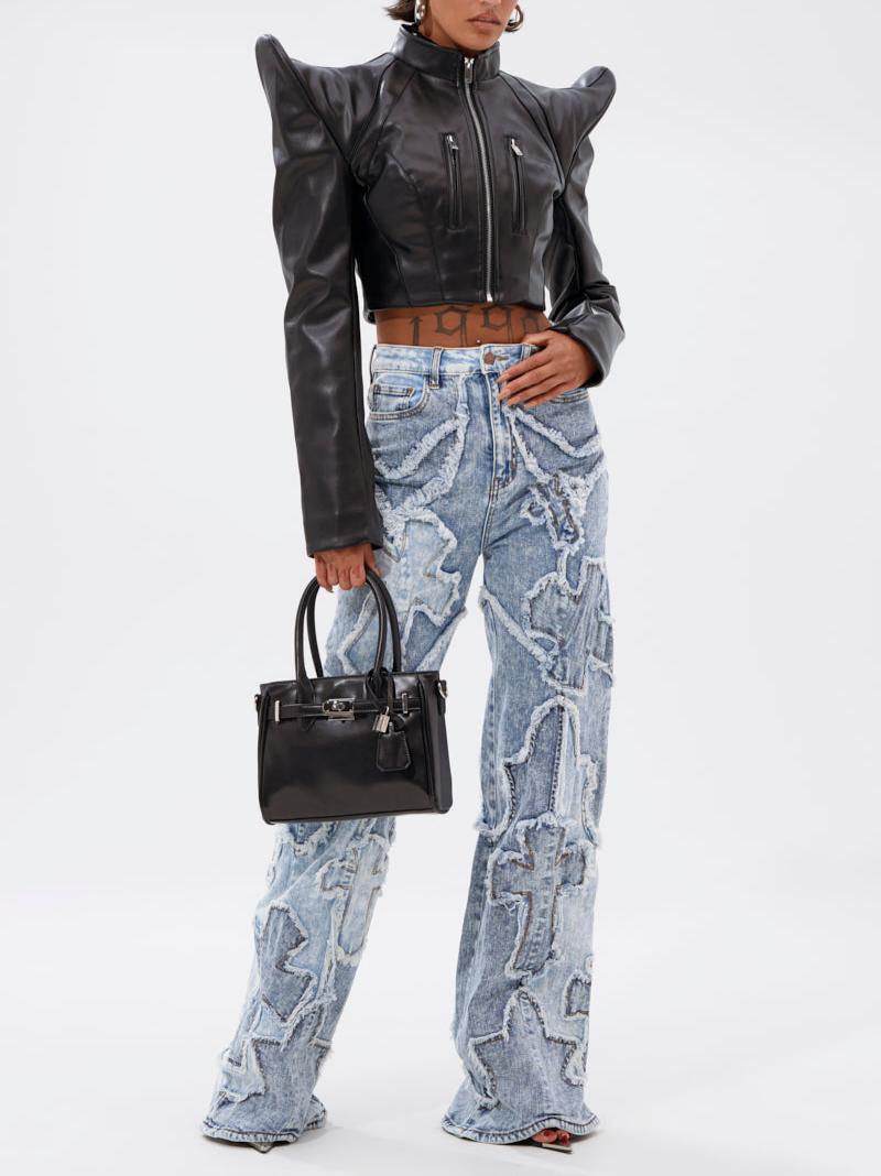 Asymmetrical Shoulder Slim-Fit Cropped Leather Jacket