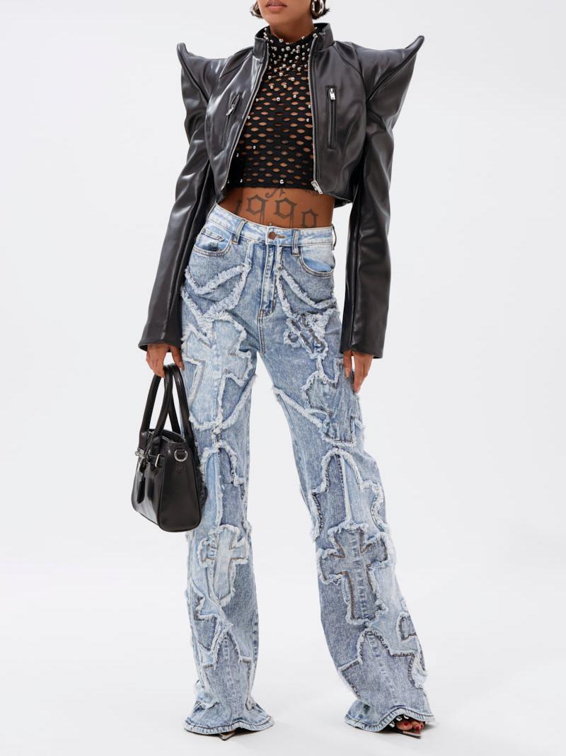 Asymmetrical Shoulder Slim-Fit Cropped Leather Jacket