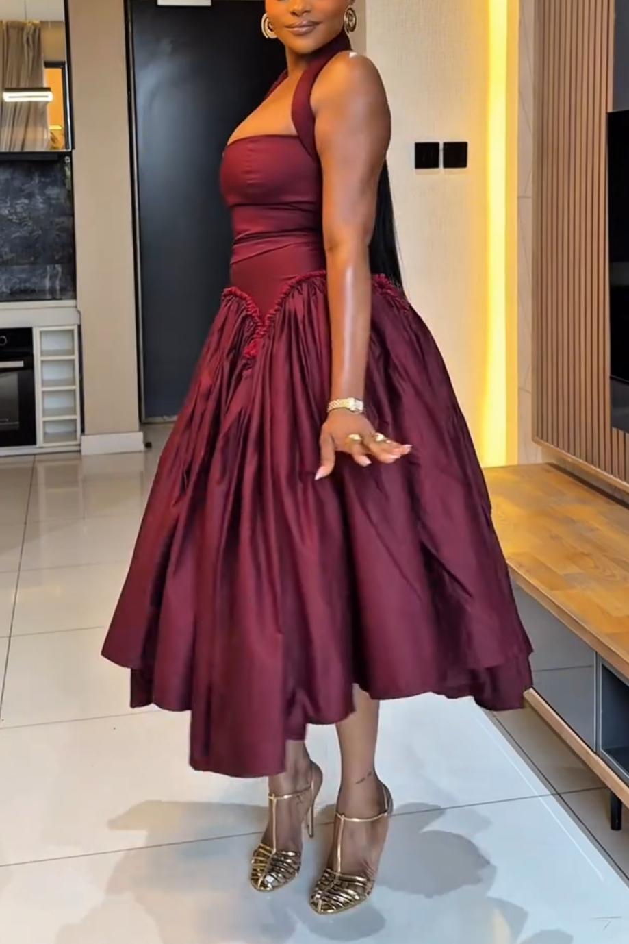 Halter Neck Tank Top & Ankle-Length Skirt Two-Piece Set