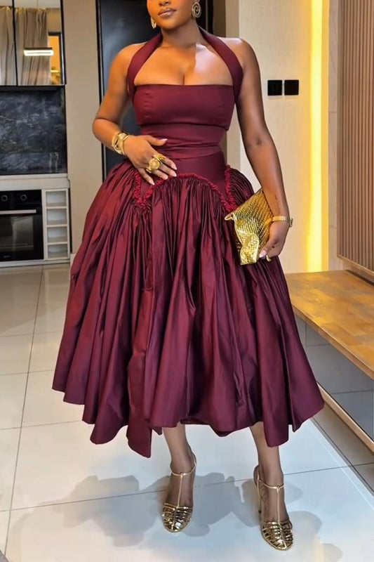 Halter Neck Tank Top & Ankle-Length Skirt Two-Piece Set