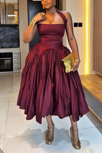 Halter Neck Tank Top & Ankle-Length Skirt Two-Piece Set