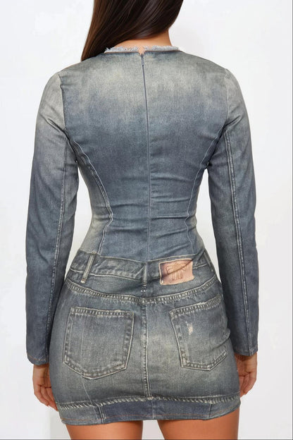 Kai Printed Denim Micro Mini Dress