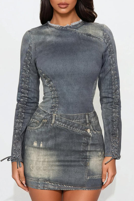 Kai Printed Denim Micro Mini Dress