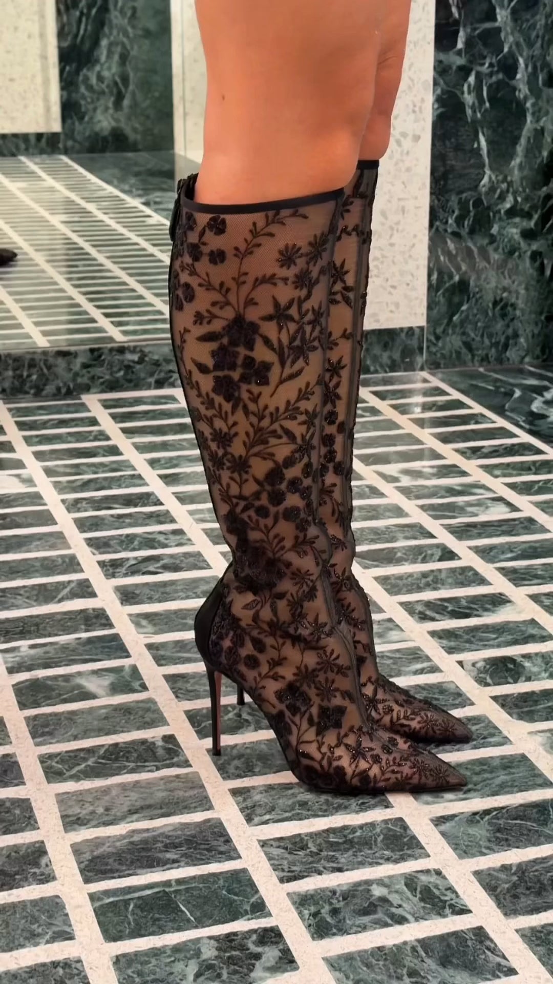 Floral Lace High-Heel Knee-High Boots