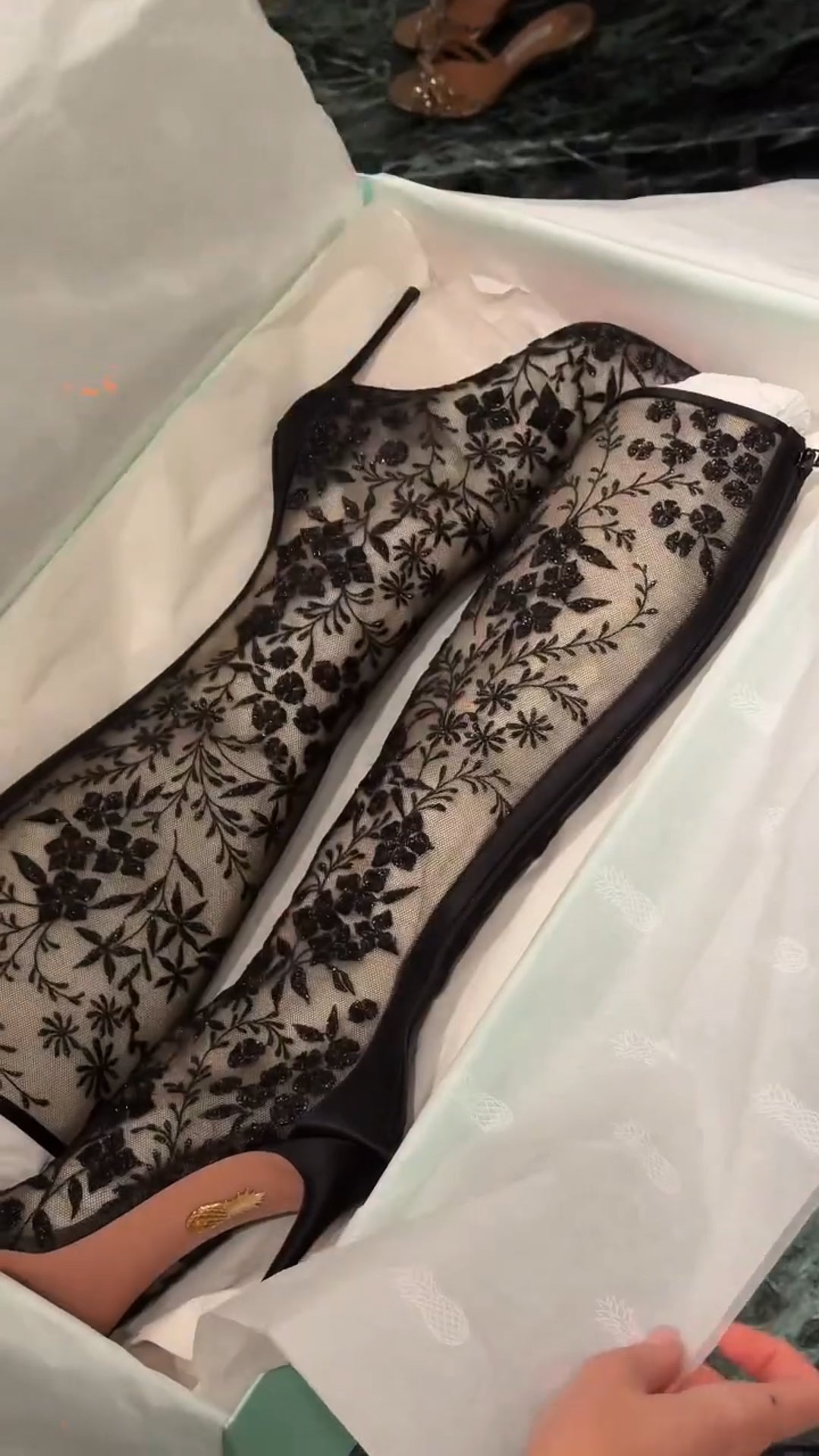 Floral Lace High-Heel Knee-High Boots