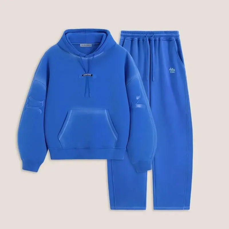 Oversized Batwing Sleeve Hoodie & Baggy Pants Leather Patch