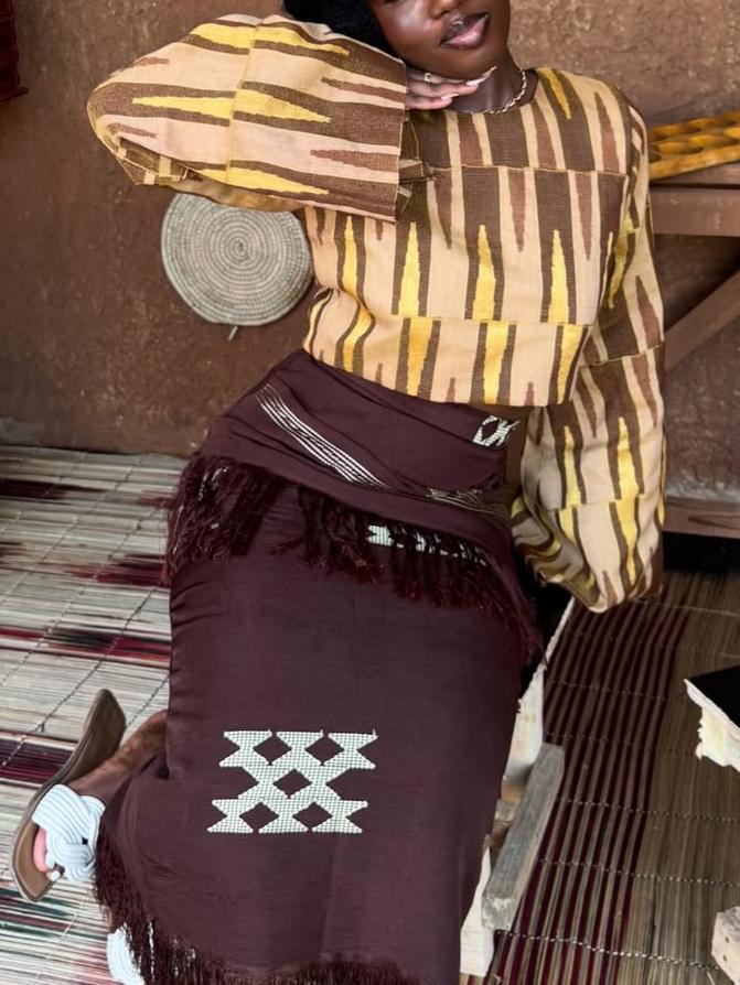 Ethnic Print Long Sleeve Top & Skirt Two-Piece Set