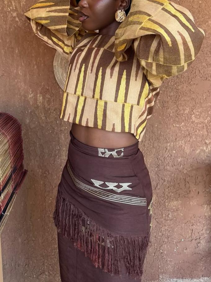 Ethnic Print Long Sleeve Top & Skirt Two-Piece Set