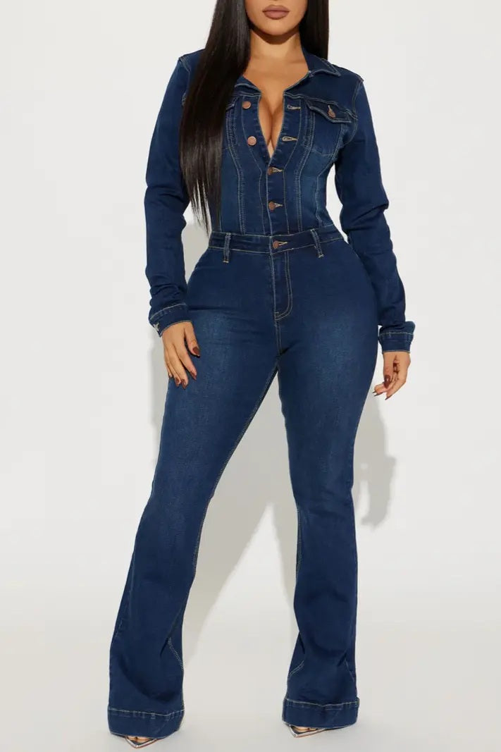 Day Dreaming Long Sleeve Denim Jumpsuit