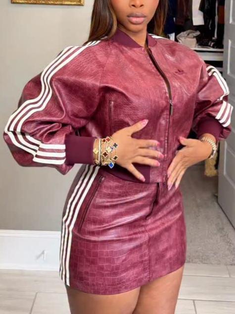 Faux Leather Short Jacket & Mini Skirt Two-Piece Set