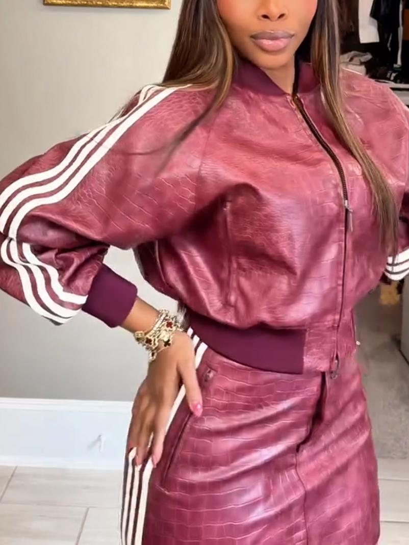 Faux Leather Short Jacket & Mini Skirt Two-Piece Set