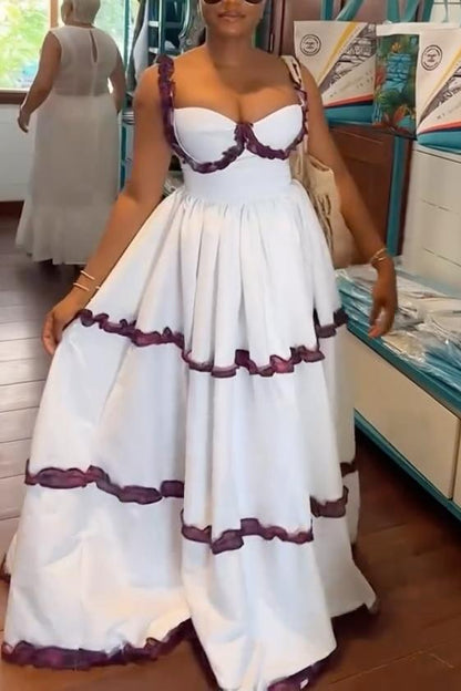 Ruffled Trim Spaghetti Strap Maxi Dress