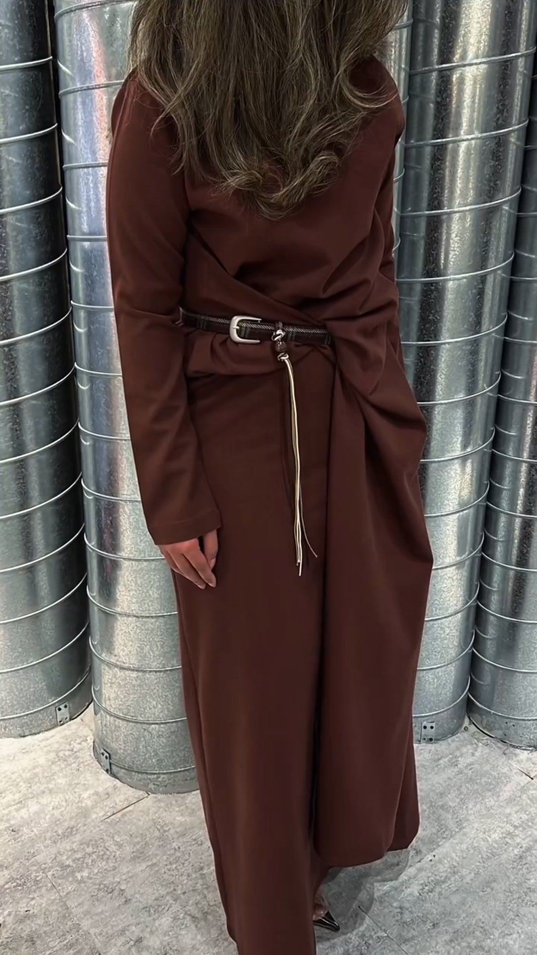 Draped Twist Waist Long Sleeve Dress